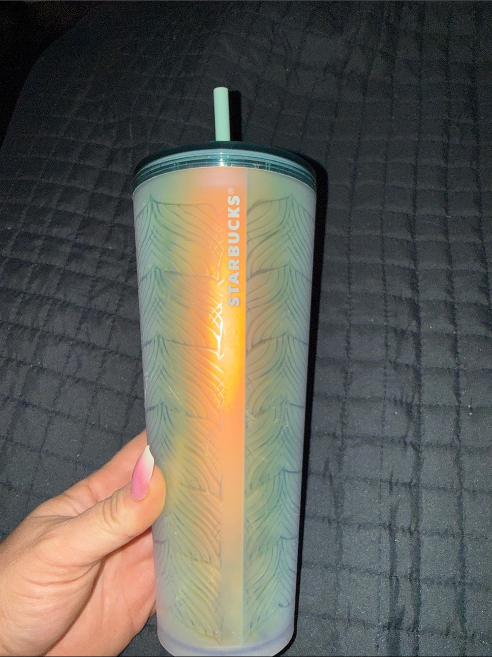 Starbucks 24oz Iridescent Mermaid Tail Design Cold Cup with Straw